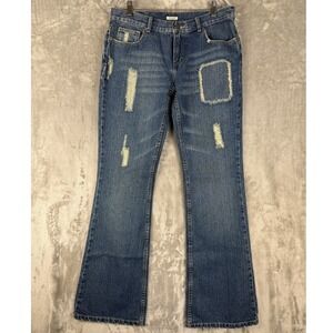 Y2K GUESS Women's Flare Jeans Blue Distressed Denim Size 28‎ Style Q527R017